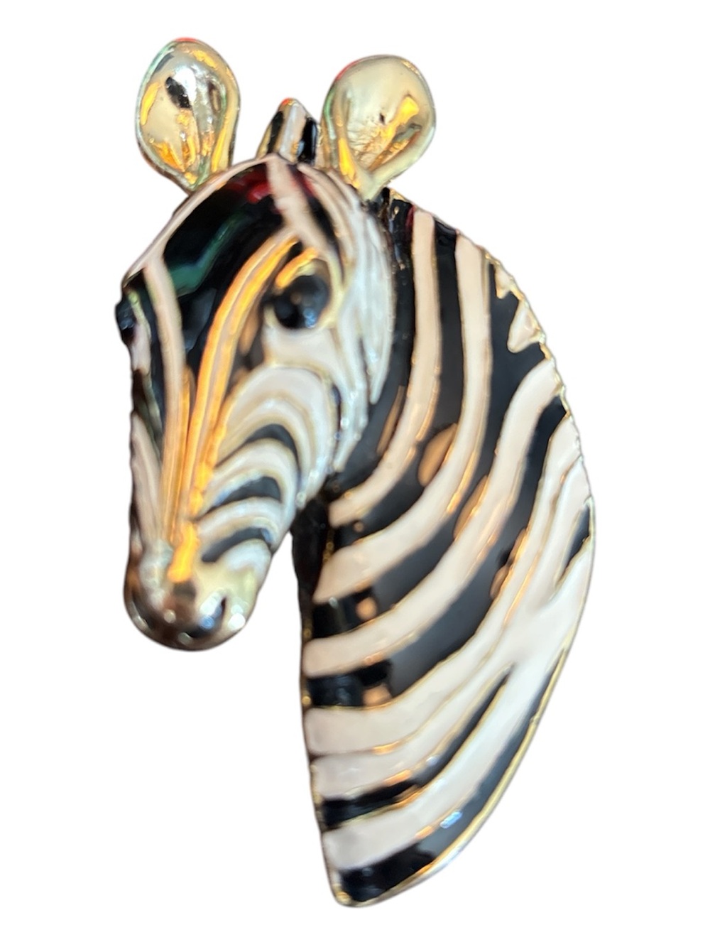Vintage Black & White Zebra Head Brooch